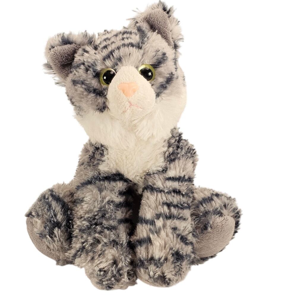 Aurora Gray Tabby Cat Plush Stuffed Animal Striped Kitten Toy Green Eyes 8 Inch